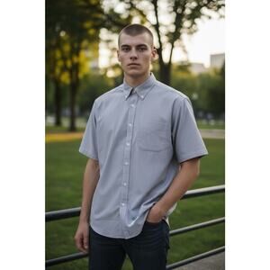 NEW LL Bean Wrinkle Resistant Trad Fit Oxford Dress Shirt Mens 15 Reg Gray NWT